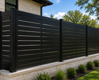 Custom privacy steel fence installed at a residential property in Austin, Texas featuring durable welded steel construction and enhanced backyard privacy.