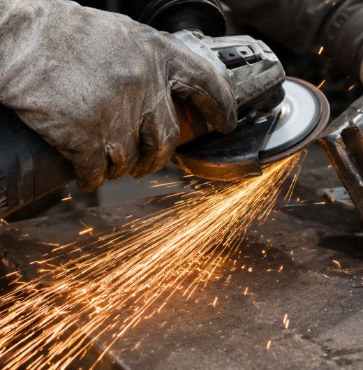 Welder cutting steel for a custom fence or gate project in Austin, TX